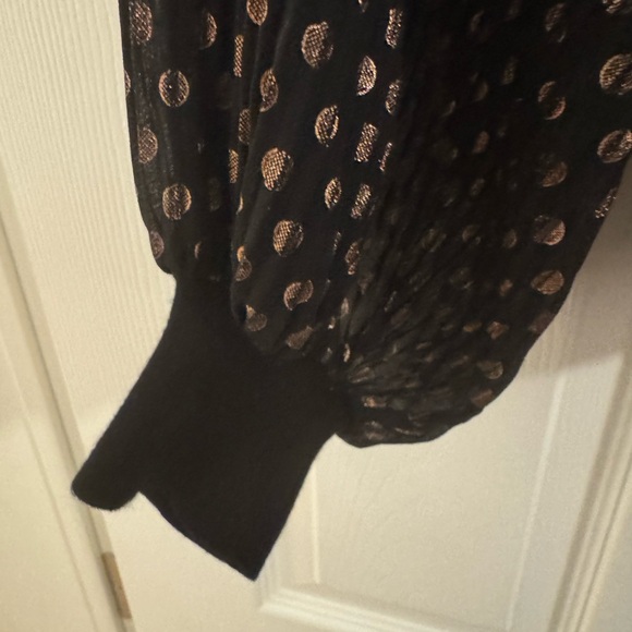 Black Mockneck Sweater with Sheer Polka Dot Sleeves - Picture 3 of 3